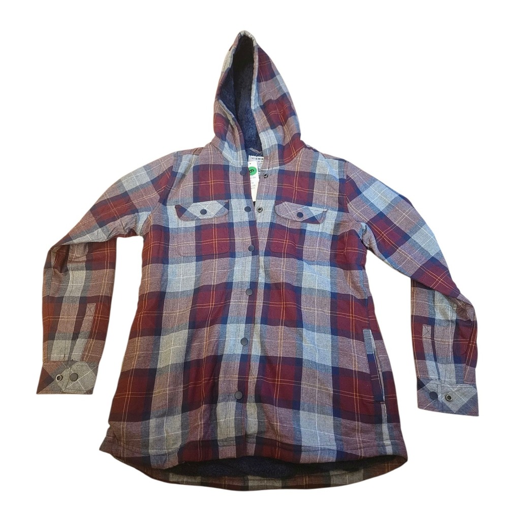 Garage Womens Flannel Hooded Shirt Jacket Plaid Button Front M/M Medium